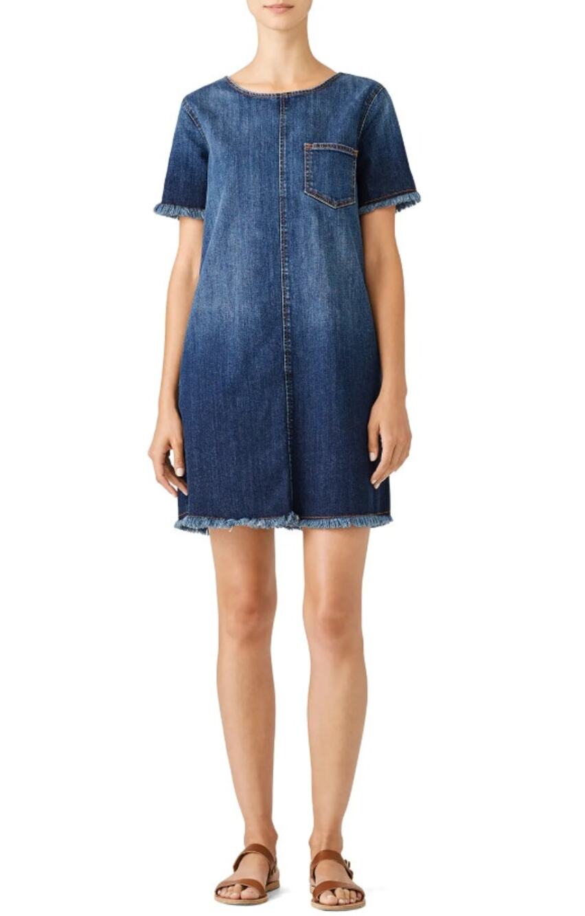 Current/Elliott The Frayed Edge Denim Shift Dress Raw Hem Coastal Cowgirl Chic